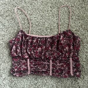Garage Pink and Black Floral Crop Top